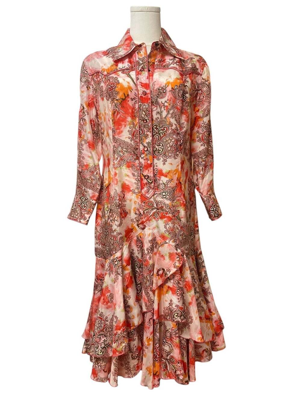 Moda Int. by VS 100% Silk Western Floral A-line Dress Size 10 Frilly Ruffle Boho